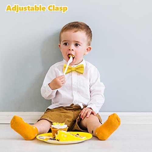 ALLY-MAGIC Polka Dot Bowtie For Kids Children Pre-Tied Yellow Bow Tie With White Spots Adjustable Formal Neck Bowtie With Buckle & Strap For Party Wedding Ball Banquet For Teens Boys Girls Y7BDLJ