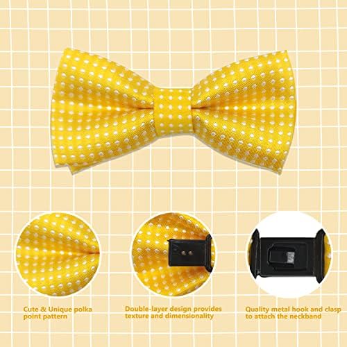 ALLY-MAGIC Polka Dot Bowtie For Kids Children Pre-Tied Yellow Bow Tie With White Spots Adjustable Formal Neck Bowtie With Buckle & Strap For Party Wedding Ball Banquet For Teens Boys Girls Y7BDLJ
