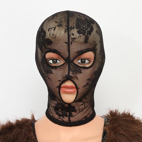 Alvivi Women Full Face Veils Head Cover Lace Mesh Mask Breathable Headwear For Halloween Masquerade