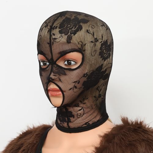 Alvivi Women Full Face Veils Head Cover Lace Mesh Mask Breathable Headwear For Halloween Masquerade