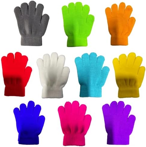 Alytimes 10 Pairs Magic Stretch Gloves Unisex Kid's Warm Gloves Knitted Full Fingers Gloves(3-10 Years)