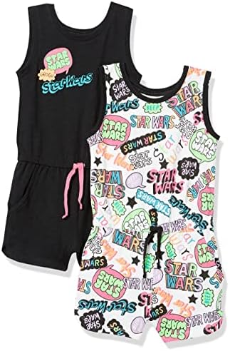 Amazon Essentials Disney Marvel Star Wars Frozen Princess Girls and Toddlers' Knit Sleeveless Rompers Pack of 2