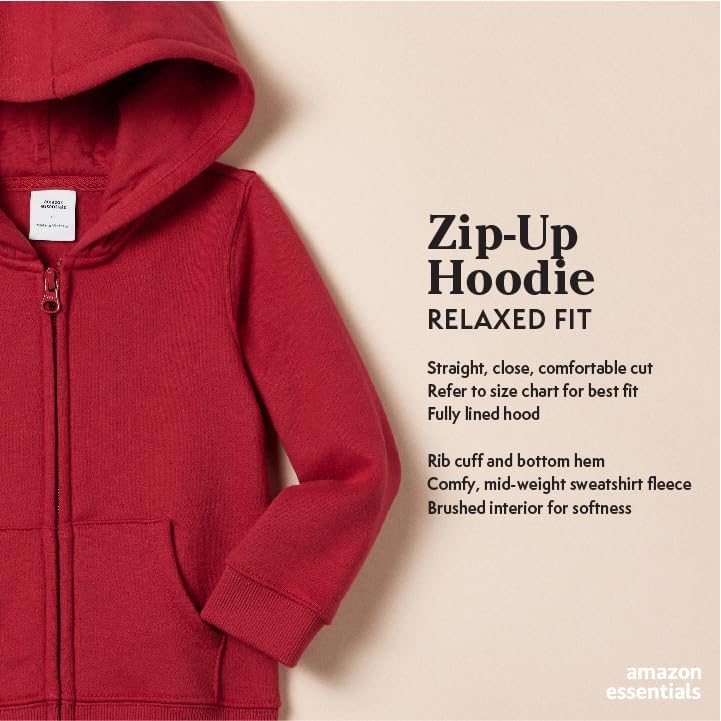 Amazon Essentials Girls And Toddlers' Fleece Zip-Up Hoodie Sweatshirt