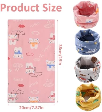 Amexo 4 PCS Kids Cotton Scarf Warm Windproof Baby Scarf Versatile Stretchy Children's Neck Scarf With Cute Pattern For Winter Spring And Autumn
