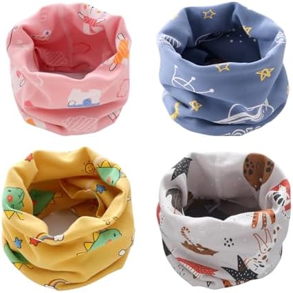 Amexo 4 PCS kids Cotton scarf Warm Windproof baby scarf Versatile Stretchy children's Neck scarf with Cute pattern for winter spring and autumn