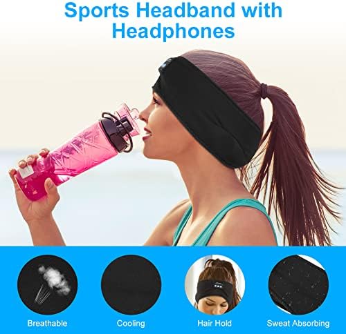 AMFUN Sleep Headphones Wireless Sports Headphones Bluetooth Headband Sleep Earphone With Ultra-Thin HD Stereo Speakers Suitable For Sports/Side Sleep/Yoga/Fitness/Relaxation (Black)