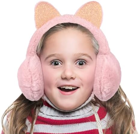 Amosfun Cat Ear Muffs Plush Earmuffs Sequin Winter Warm Earmuffs Animal Ear Covers Warmers Headwear For Kids Girls