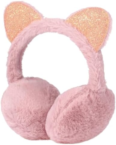 Amosfun Cat Ear Muffs Plush Earmuffs Sequin Winter Warm Earmuffs Animal Ear Covers Warmers Headwear for Kids Girls