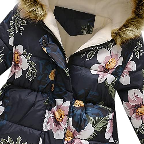 Amropi Girls Winter Coat Floral Hooded Jacket With Faux Fur Warm Parka Padded Overcoat For 2-10 Years