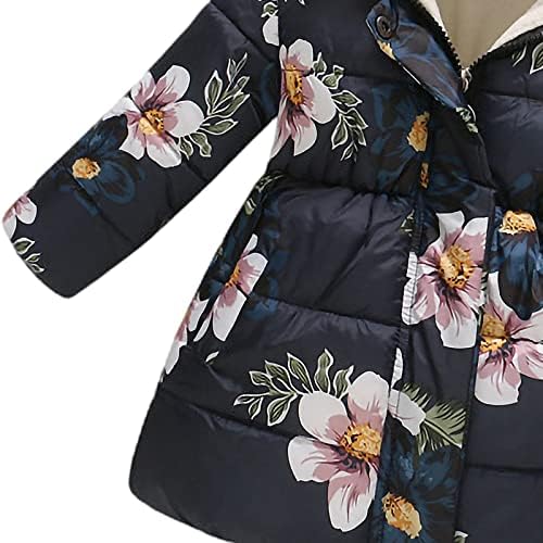 Amropi Girls Winter Coat Floral Hooded Jacket With Faux Fur Warm Parka Padded Overcoat For 2-10 Years