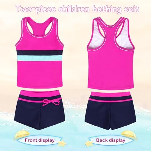 AmzBarley Girls Swimming Costume 2 Piece Swimsuit Childs Kids Tankini Set Bathing Suit Racer Back Tops Swim Shorts Swimwear Summer Holiday Beach Wear