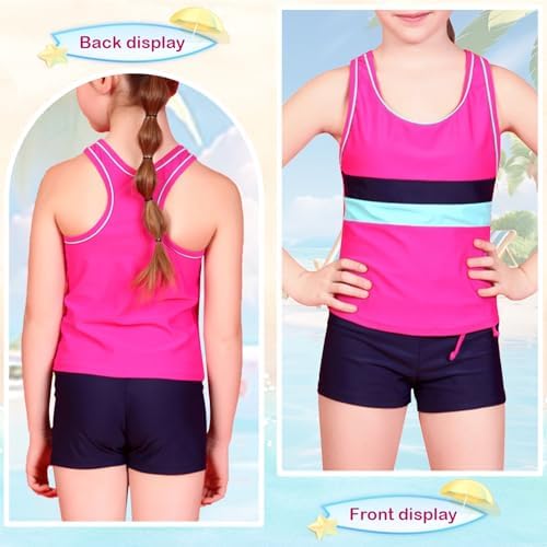 AmzBarley Girls Swimming Costume 2 Piece Swimsuit Childs Kids Tankini Set Bathing Suit Racer Back Tops Swim Shorts Swimwear Summer Holiday Beach Wear