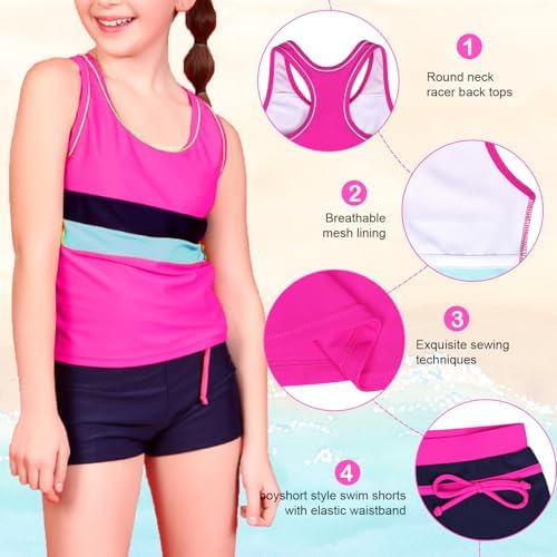 AmzBarley Girls Swimming Costume 2 Piece Swimsuit Childs Kids Tankini Set Bathing Suit Racer Back Tops Swim Shorts Swimwear Summer Holiday Beach Wear