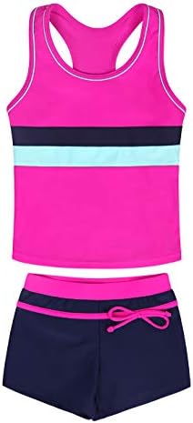AmzBarley Girls Swimming Costume 2 Piece Swimsuit Childs Kids Tankini Set Bathing Suit Racer Back Tops Swim Shorts Swimwear Summer Holiday Beach Wear
