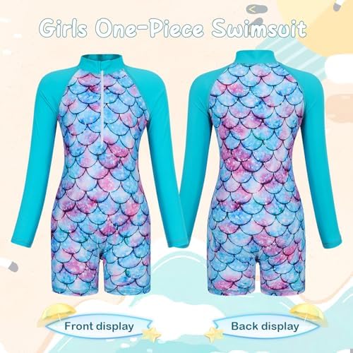AmzBarley Girls Swimming Costume Girls Swimsuit Kids One-Piece UV Protection Swimwear Long Sleeve Rash Guard