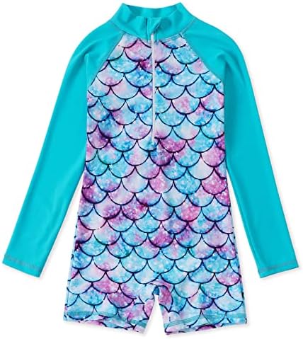 AmzBarley Girls Swimming Costume Girls Swimsuit Kids One-Piece UV Protection Swimwear Long Sleeve Rash Guard