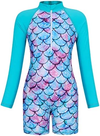 AmzBarley Girls Swimming Costume Girls Swimsuit Kids One-Piece UV Protection Swimwear Long Sleeve Rash Guard