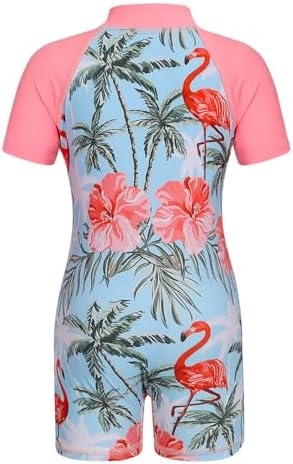 AmzBarley Swimming Costume Girls Swimsuit Kids One-Piece Rash Guard Little Child Mermaid Swimwear Short Sleeve Swimsuits