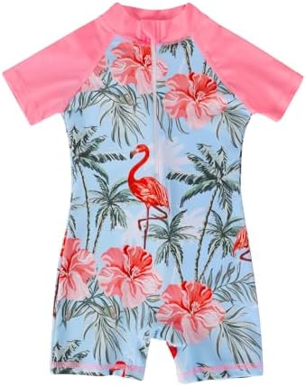 AmzBarley Swimming Costume Girls Swimsuit Kids One-Piece Rash Guard Little Child Mermaid Swimwear Short Sleeve Swimsuits