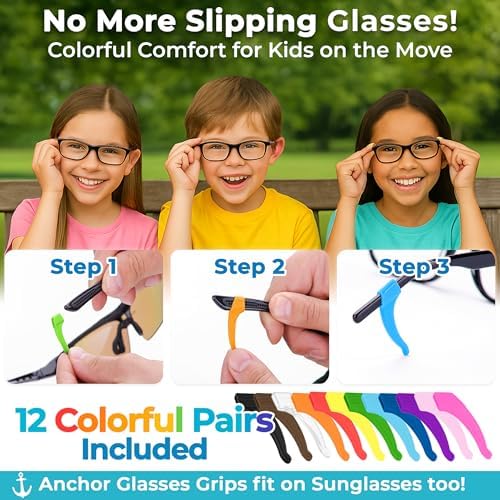Anchor Glasses Grips 12 Pack - Anti Slip Glasses Ear Grips For Kids And Adults - Silicone Glasses Ear Hooks - Glasses Grips Behind Ears - Eyewear Holder For Sunglasses