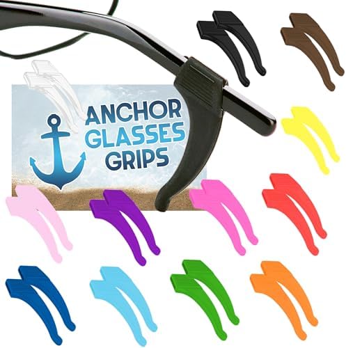 Anchor Glasses Grips 12 Pack - Anti Slip Glasses Ear Grips for Kids and Adults - Silicone Glasses Ear Hooks - Glasses Grips Behind Ears - Eyewear Holder for Sunglasses