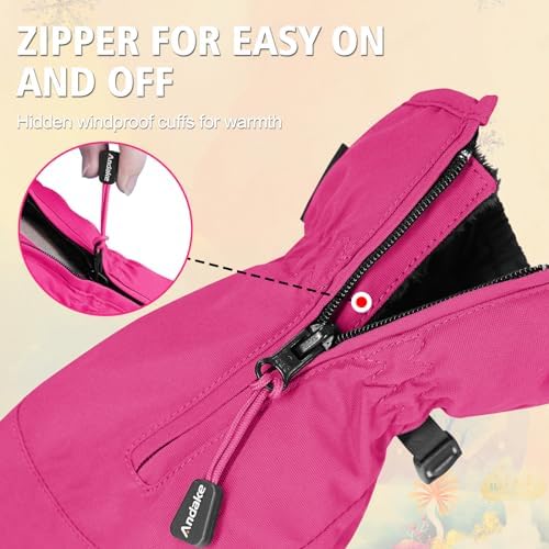 Andake Kids Ski Gloves Boys & Girls Warm Waterproof Mittens 3M Thinsulate Windproof Breathable Thermal Children Gloves For Skiing Snowboarding And Winter Outdoor Sport