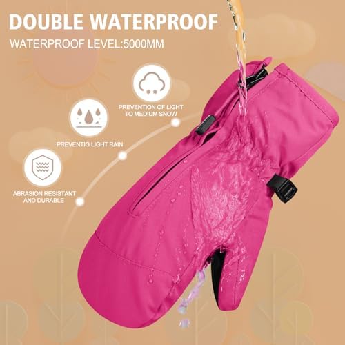 Andake Kids Ski Gloves Boys & Girls Warm Waterproof Mittens 3M Thinsulate Windproof Breathable Thermal Children Gloves For Skiing Snowboarding And Winter Outdoor Sport