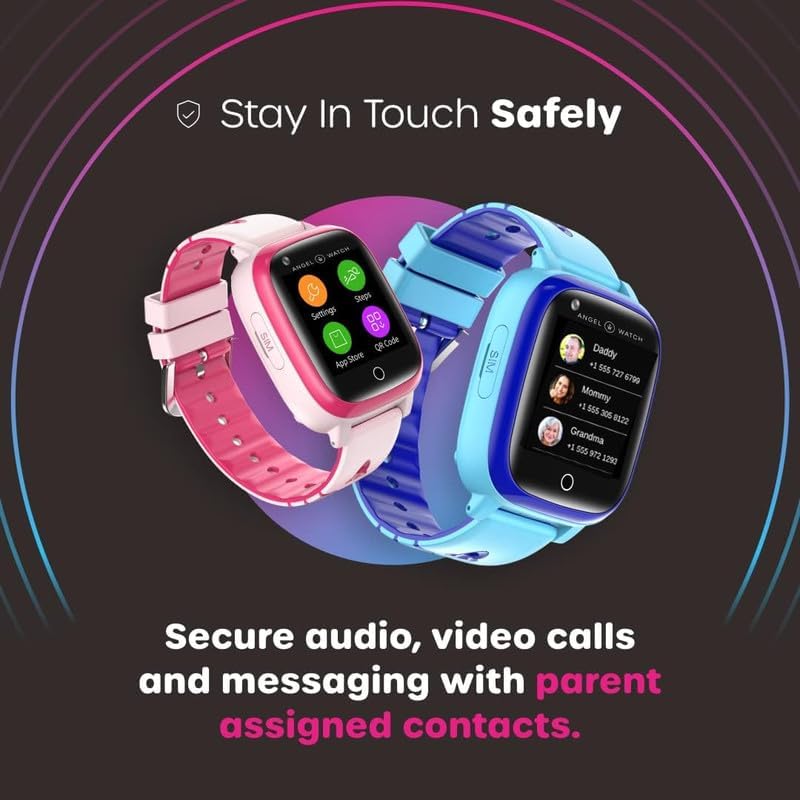 Angel Watch Kids Smartwatch With FREE SIM Card. Waterproof Phone Watch For Kids GPS Tracker SOS Remote Audio/video Safe Contacts List Calls & Messaging- 5-12Y