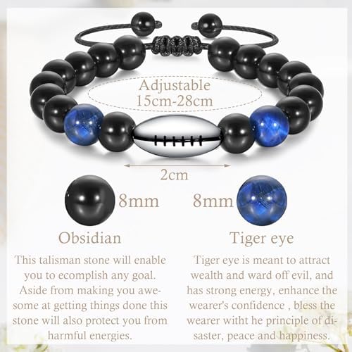 Ankbrats 10th 13th 16th Birthday Gifts For Boys Braided Rope Rugby Bracelets With Tiger Eye Obsidian Rugby Bracelet Gifts For Boys Son Nephew Brother Grandson