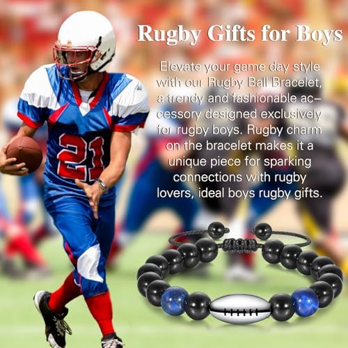 Ankbrats 10th 13th 16th Birthday Gifts For Boys Braided Rope Rugby Bracelets With Tiger Eye Obsidian Rugby Bracelet Gifts For Boys Son Nephew Brother Grandson