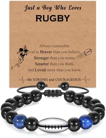 ankbrats 10th 13th 16th Birthday Gifts for Boys Braided Rope Rugby Bracelets with Tiger Eye Obsidian Rugby Bracelet Gifts for Boys Son Nephew Brother Grandson