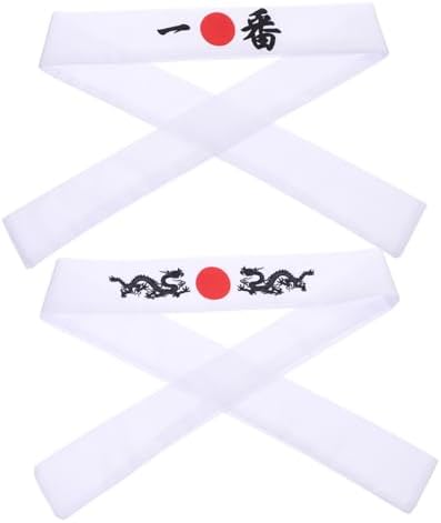 Anneome 2Pcs Japanese Bushido Headband for Sports and Cooking Chef Sweat Absorbent Hairband Traditional Ninja Style Kitchen and Exercise Accessory