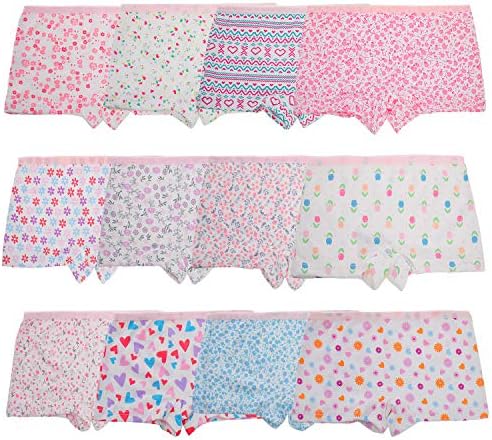 Anntry Kids 12 Pack Soft Comfort Cotton Knickers Underwear Little Girls Assorted Boyshort Panties 2-12 Yrs