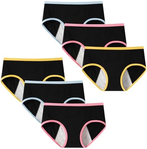 Anntry Teen Girls Cotton Underwear Menstrual Period Pants Leakproof Knickers Mid Waist Solid Panties for Teenage Age 10-18 (Pack of 6)(Must Wear with Pad or Tampon)