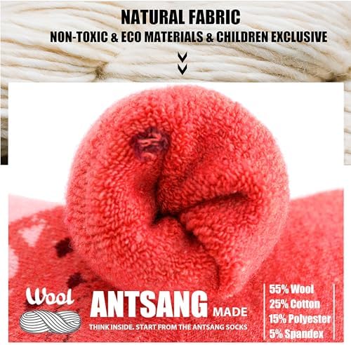 ANTSANG Kids Merino Wool Thermal Walking Socks For Toddlers Boys Girls Winter Hiking Thick Warm Heavy Cosy Crew Boot Cabin Gift Socks 6 Pairs