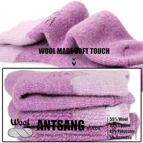 ANTSANG Kids Merino Wool Thermal Walking Socks For Toddlers Boys Girls Winter Hiking Thick Warm Heavy Cosy Crew Boot Cabin Gift Socks 6 Pairs