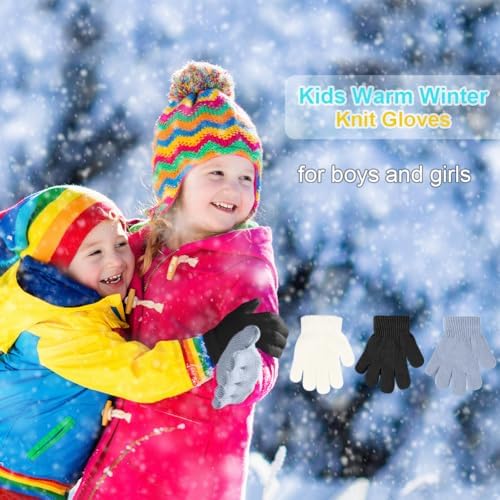 Aolso Kids Warm Knit Gloves 3 Pairs Kids Knitted Gloves Soft Thermal Gloves Toddler Magic Gloves Full Finger Gloves Stretchy Warm Gloves For Boys And Girls