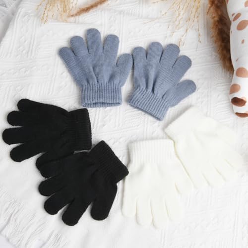 Aolso Kids Warm Knit Gloves 3 Pairs Kids Knitted Gloves Soft Thermal Gloves Toddler Magic Gloves Full Finger Gloves Stretchy Warm Gloves For Boys And Girls