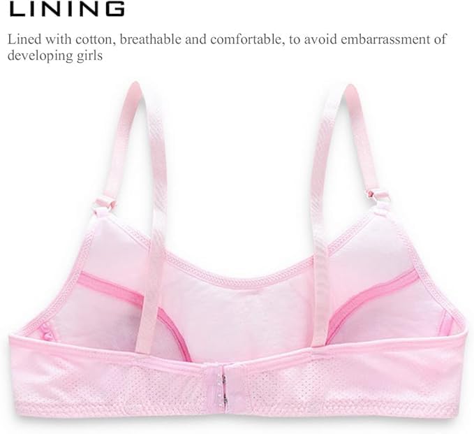 AOOPOO 6 Pack Girls Bra Preteen Girl Clothes Teenage Bras Adjustable Seamless With Padded 10-15 Years Maiden Bras For Daily