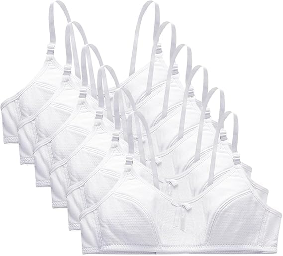 AOOPOO 6 Pack Girls Bra Preteen Girl Clothes Teenage Bras Adjustable Seamless with Padded 10-15 Years Maiden Bras for Daily