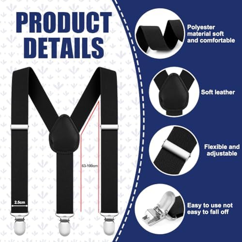 AOOWU Bow Tie And Suspender Set For Men Women Solid Color Bow Ties Mens Suspenders Y Shape With Clips On Adjustable Brace