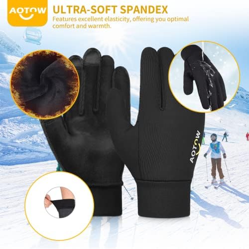 AOTOW Winter Warm Kids Cycling Gloves - Cold Weather Touchscreen Glove For Childrens Riding Bike And Football Grip Anti-Slip Outdoor Ski Sports Gloves For Boys Girls