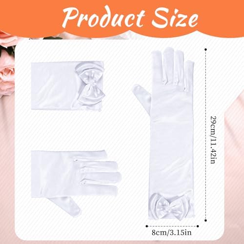 Apausvcm White Long Gloves Kids Dress Up Gloves Toddler Princess Glove Satin Long Bows Costume Glove Halloween Party Wedding Birthday Costume Party Decorations For Little Girls