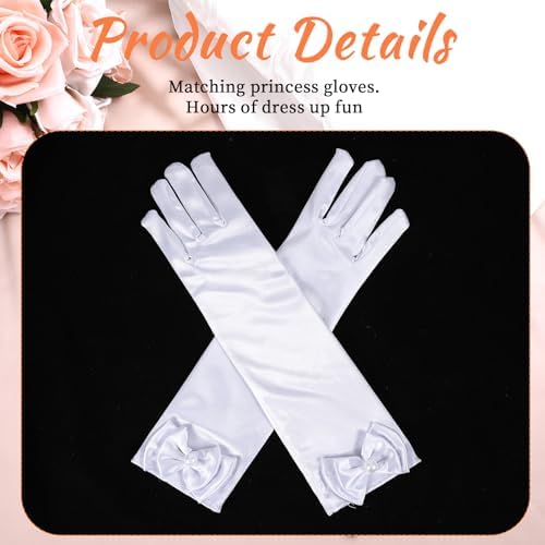 Apausvcm White Long Gloves Kids Dress Up Gloves Toddler Princess Glove Satin Long Bows Costume Glove Halloween Party Wedding Birthday Costume Party Decorations For Little Girls
