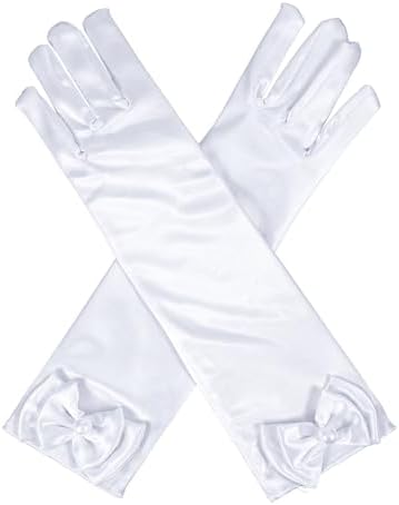 Apausvcm White Long Gloves Kids Dress Up Gloves Toddler Princess Glove Satin Long Bows Costume Glove Halloween Party Wedding Birthday Costume Party Decorations for Little Girls