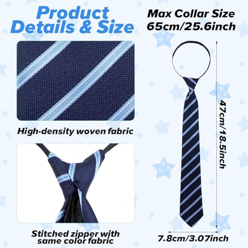APLZGMG 2 Psc Boy's Necktie Ties For Boys Zipper Pre-Tied Adjustable Toddler Tie Navy Blue & Black Kids Tie For School Uniforms Wedding Graduation