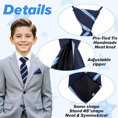 APLZGMG 2 Psc Boy's Necktie Ties For Boys Zipper Pre-Tied Adjustable Toddler Tie Navy Blue & Black Kids Tie For School Uniforms Wedding Graduation