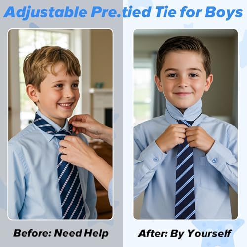 APLZGMG 2 Psc Boy's Necktie Ties For Boys Zipper Pre-Tied Adjustable Toddler Tie Navy Blue & Black Kids Tie For School Uniforms Wedding Graduation