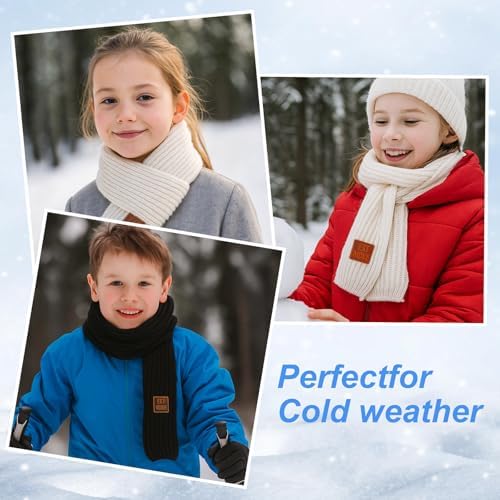 APLZGMG 2Pcs Warm Kids Winter Knit Scarves Soft Knitted Neck Warmer Toddler Scarf Child Warm Scarves Wrap For Boys Girls Kid Christmas New Year Gifts Winter Cold Weather Boys Scarf (Black Beige)