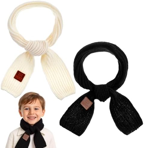 APLZGMG 2Pcs Warm Kids Winter Knit Scarves Soft Knitted Neck Warmer Toddler Scarf Child Warm Scarves Wrap for Boys Girls Kid Christmas New Year Gifts Winter Cold Weather Boys Scarf (Black Beige)